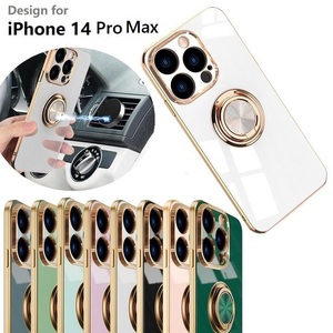 iPhone 14Pro Max用 TPU ソフト リング付き 宝石柄 保護ケース 衝撃吸収 落下防止 スタンド 電気メッキ 白