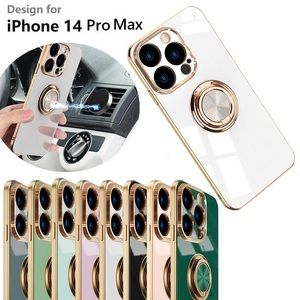 iPhone 14Pro Max用 TPU ソフト リング付き バックカバー 宝石柄 保護ケース 衝撃吸収 落下防止 スタンド 電気メッキ 黒