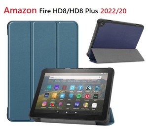 Amazon Fire HD8/HD8 Plus 2022/20用 PU革 スマート カバー ケース 手帳型 三つ折り スタンド機能　ワインレッド