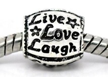 メタルビーズ1個Live Love Laugh（アンティークシルバーカラー）メタルパーツリングビーズハンドメイド材料10mm×10mm_画像1