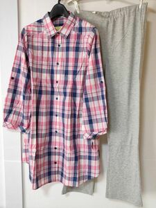  check pattern maternity pyjamas top and bottom set M pink × gray [KAE-4515]