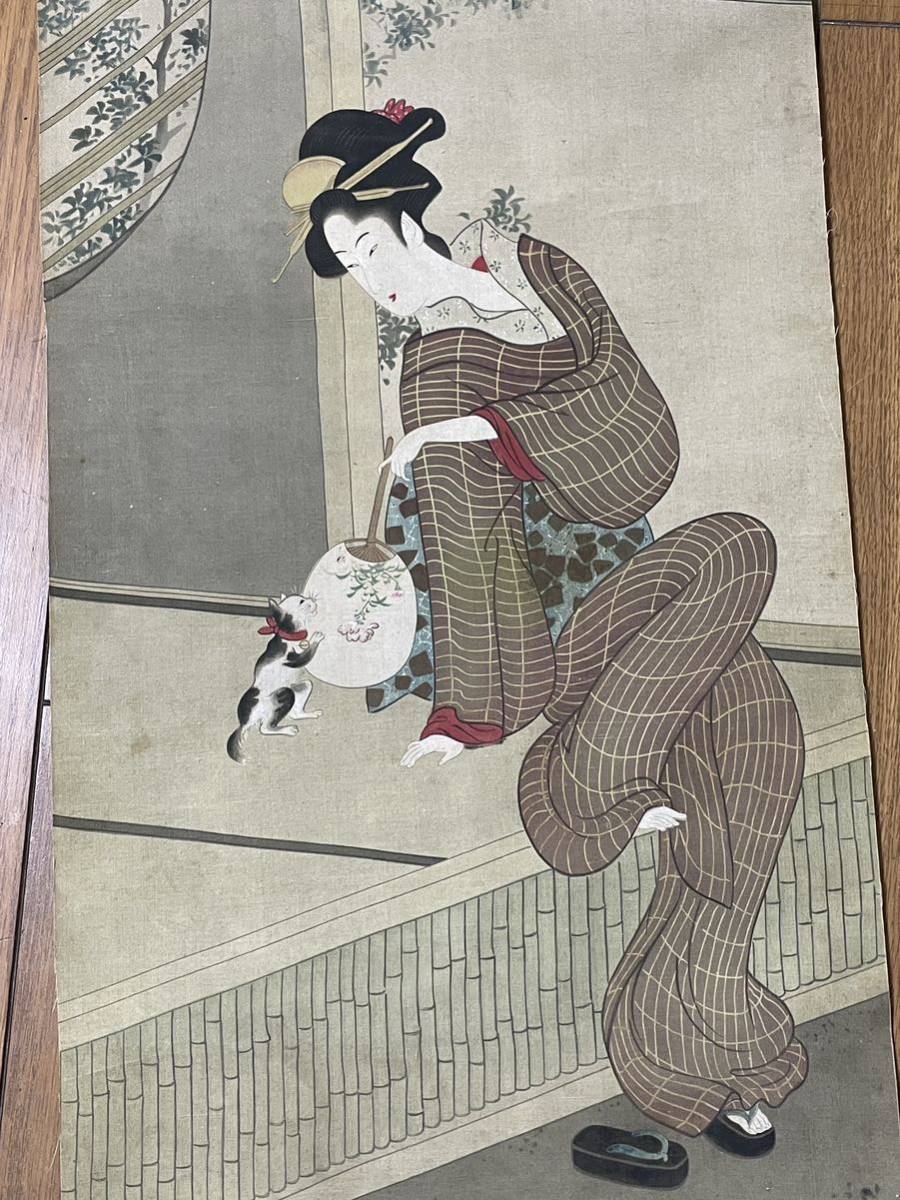 Buy it now!Printing crafts Toyohiro Utagawa/Cat and beauty painting roll (Search = Hokusai Hiroshige Kuniyoshi Toyokuni Kunisada Harunobu Kunichika Eizan Eisen Yoshitoshi Kyosai Furuson Goldfish Cat Cat Dog), painting, Japanese painting, person, Bodhisattva