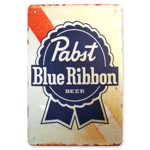 パブスト ブルーリボン ビール ブリキ看板 20cm×30cm Pabst Blue Ribbon 店舗用品 A4サイズ