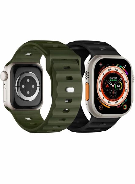 Apple watch バンド 49/45/44/42mm アップルウォッチバンド スポーツバンド シリコンベルト2本高級