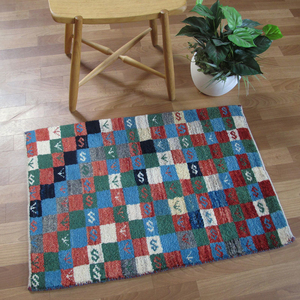 イラン製 ギャッベ ゾランヴァリ／アマレ 86×62cm 手織り ウール 玄関マット ラグ 絨毯 ラグマット（ZSS-577）