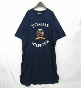 美品 サイズ L TOMMY HILFIGER 半袖 カットソー ワンピース Tシャツ ゆったり サイズ ネイビー トミー 古着 ビンテージ 3JU2207