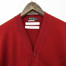 イタリア製 Salvatore Ferragamo サイズ S~ ウール カーディガン ニット セーター ハイゲージ 赤 フェラガモ 古着 ビンテージ 3JU2750_画像4