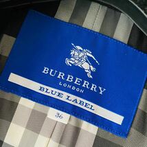 極美品 バーバリーブルーレーベル ノバチェック ダブル フレア ロングコート BURBERRYBLUELABEL ロング丈 ペプラム ストレッチ 刻印ボタン_画像9