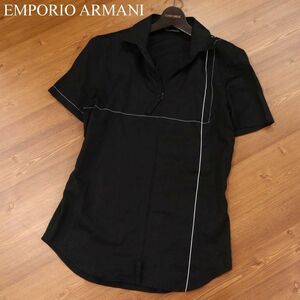 EMPORIO ARMANI エンポリオ アルマーニ 春夏 半袖 ジップアップ スリム シャツ Sz.38/15　メンズ 黒　I3T00268_6#A