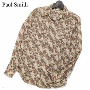 Paul Smith ポールスミス メインライン★ イタリア製生地 花柄 フラワー総柄 長袖 デザイン シャツ Sz.M　メンズ 日本製　I3T00254_6#C