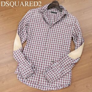 国内正規★ DSQUARED2 ディースクエアード 通年 エルボーパッチ★ 衿ワイヤー 長袖 チェック シャツ Sz.44　メンズ　I3T00464_7#C