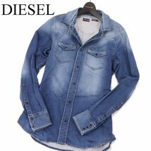 DIESEL ディーゼル 【SONORA-NE】 USED加工★ ストレッチ スウェット デニム 長袖 ウエスタン シャツ Sz.S　メンズ　I3T00531_7#C_画像1