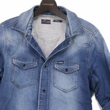 DIESEL ディーゼル 【SONORA-NE】 USED加工★ ストレッチ スウェット デニム 長袖 ウエスタン シャツ Sz.S　メンズ　I3T00531_7#C_画像3