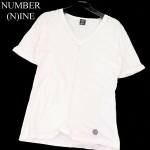 名作★ NUMBER (N)INE ナンバーナイン 春夏 編み込み★ 半袖 Vネック Tシャツ カットソー Sz.3　メンズ 白 日本製　I3T00648_7#D