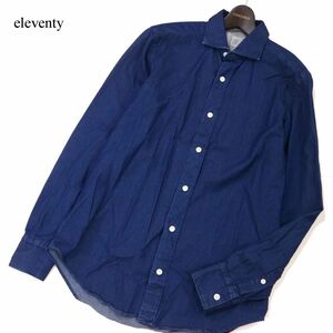 イタリア製★ eleventy イレブンティ PLATINUM★ 通年 長袖 ホリゾンタルカラー デニム シャツ Sz.15 1/2 /39　メンズ　I3T00591_7#C