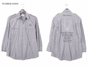 NUMBER (N)INE ナンバーナイン 01SS TIME期★ スカル刺繍 MYSTERY WHITE BOY 長袖 カットオフ シャンブレー シャツ Sz.2　I3T00525_7#A