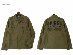 PX AVIREX アヴィレックス 通年 バック ロゴ★ 長袖 US ミリタリー シャツ Sz.L　メンズ カーキ　I3T00590_7#C