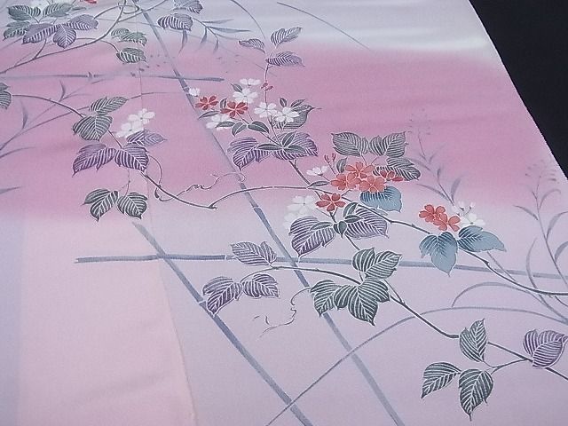 平和屋着物□付下げ反物友禅籬蔦の葉花文暈し染め金彩丹後ちりめん着尺