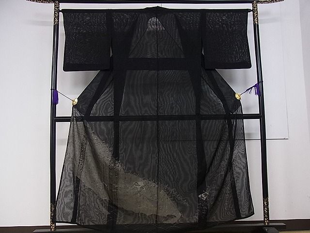 爆売り!】 月末お値下げ中!着物 松笹萩桔梗 濃紺 訪問着 汕頭刺繍 二