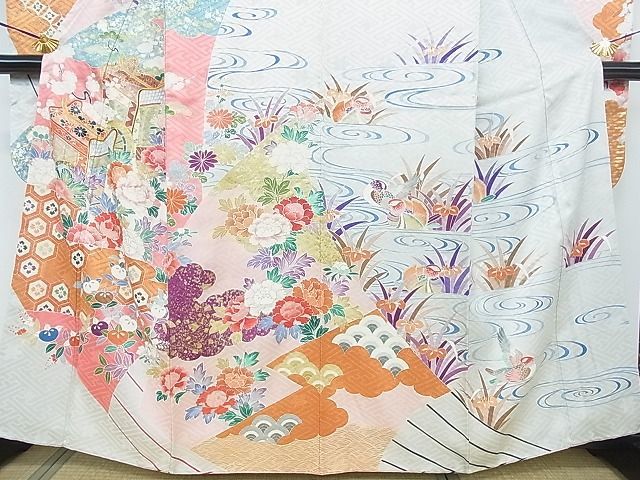 平和屋2□豪華振袖駒刺繍流水吉祥御所車牡丹花文鴛鴦金彩逸品cf3556