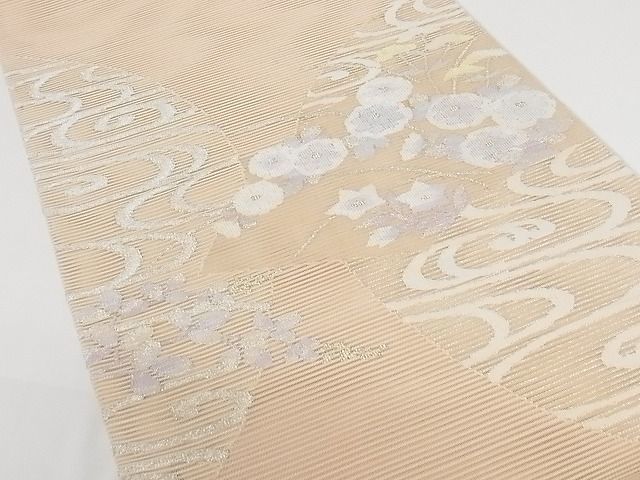 平和屋-こころ店□夏物太鼓柄袋帯絽綴れ手織之帯流水地紙花文織彩謹製