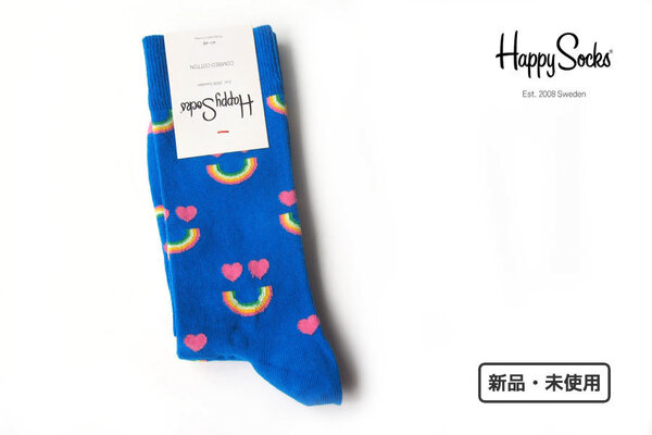 送料無料★新品｜未使用｜ハッピーソックス｜happy socks｜クルー丈カジュアルソックス｜Happy Rainbow Sock｜10117078｜ブルー