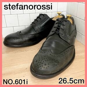 【メンズブランド革靴】美品　ステファノロッシ　26.5cm　ウイングチップ　黒　メダリオン ビジネスシューズ