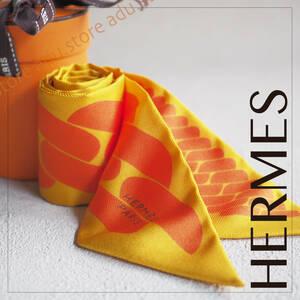 未使用極美品★ エルメス HERMES ツイリー ツイル CLIC CEST NOUE クリック セ ヌエ スカーフ バンダナ シルク 柄 オレンジ ブランド