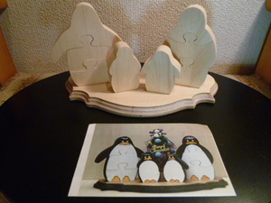  wooden solid puzzle penguin family painting kit * construction unused * exhibition goods 