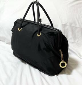 イタリア製 ヴィンテージ CELINE オールドセリーヌ サークル金具 ナイロン×レザー トートバッグ ハンドバッグ　黒　ブラック　A４可能　