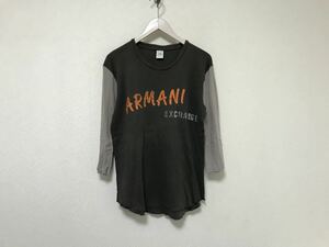 本物アルマーニエクスチェンジARMANI AXコットン7分丈プリント長袖TシャツロンTメンズミリタリーアメカジサーフビジネスグレーLペルー製