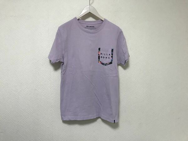 本物ビラボンBILLABONGコットンポケットロゴ刺繍半袖Tシャツメンズアメカジサーフミリタリービジネススーツ紫パープルS