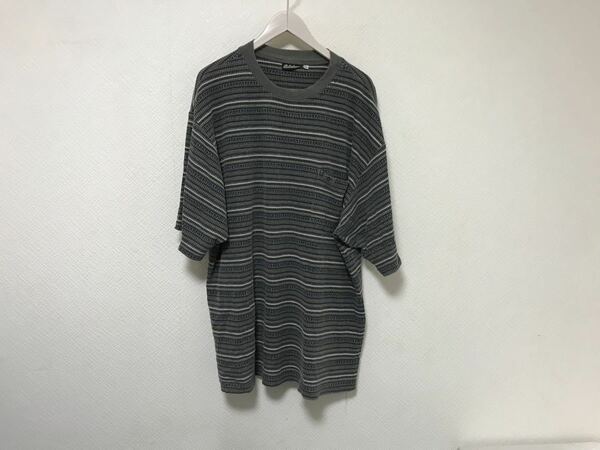 本物ビラボンBillabongコットンワッフルポケットボーダー柄半袖TシャツメンズサーフアメカジミリタリーXLグレーアメリカ製ヴィンテージ