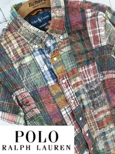 RALPH LAUREN　パッチワーク　ペイント　ペイズリー　エレファント　像　半袖　シャツ　BDシャツ　ラルフローレン　ヴィンテージ　RRL