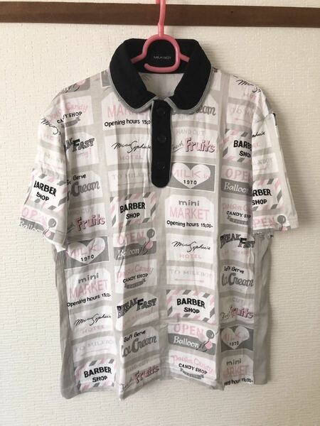 milkboy TOWN ポロシャツ 看板 総柄 Tシャツ ブラウス グレー