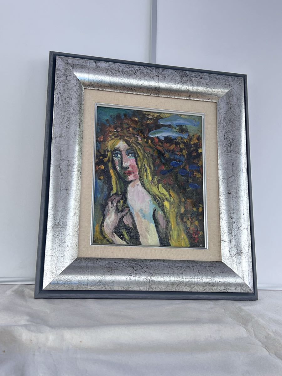 ◆真作 海の妖女 飯塚羚児 油絵 F3 額装◆g-937, 絵画, 油彩, 抽象画