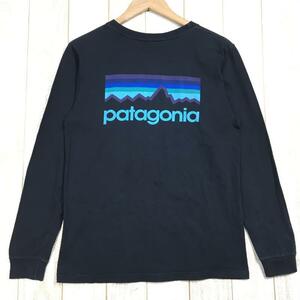 MENs XS パタゴニア バックロゴ ロングスリーブ Tシャツ オーガニックコットン PATAGONIA ブラック系