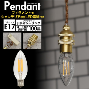 LEDペンダントライト シャンデリア型フィラメント球+真鍮ペンダントソケット 調光対応 レトロ おしゃれ ダクトレール用 照明 エジソン