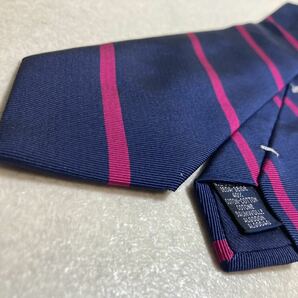新品　ブリューワ（仏）　ハンドメイドタイ　紺×ピンクのストライプ　コットンｘシルク　イタリア製　定価１．６５万円