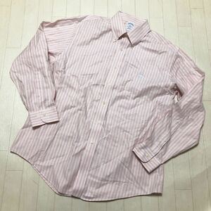 3608★ 346 BROOKS BROTHERS ブルックスブラザーズ 長袖 ボタンシャツ ボタンダウン ストライプ SLIM FIT L メンズ ピンク ブルー