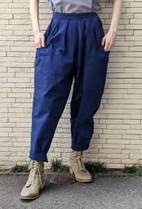  France Vintage 80*s cotton tapered pants / Europe antique old clothes marine Work 50*s manner lunch pants ΓPT