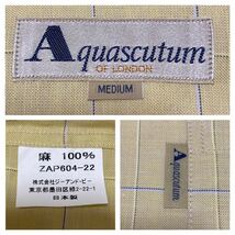 新品同 80s■アクアスキュータム■麻リネン ウインドペン オープンカラーシャツ M イエロー ブルー 半袖 Aquascutum 格子柄 チェック_画像10