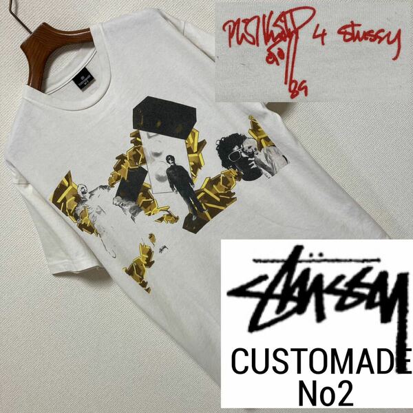 USA製■stussy CUSTOMADE フィルノット■コラボ Tシャツ M 白 ゴールド 00s オールドステューシー カスタムメイド PHIL KNOTT Speakers