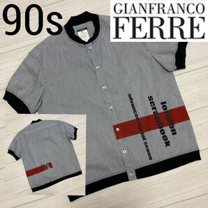 90s Vintage■ジャンフランコ フェレ GFFERRE■シャツジャケット M グレー ブラック 赤 ヒッコリーストライプ イタリア製 Gianfranco Ferre