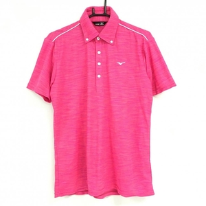 【超美品】ミズノゴルフ 半袖ポロシャツ ピンク ボタンダウン パイピング メンズ L ゴルフウェア MIZUNO