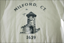 Unknown Vネック Tシャツ 白 染み込み プリント MILFORD ビンテージ ヴィンテージ USA 古着 オールド IB1149_画像3