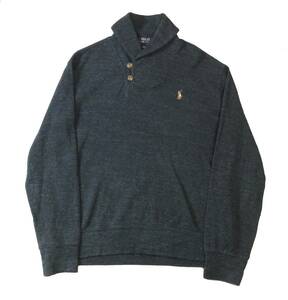 RALPH LAUREN ラルフローレン ショールカラー コットンニット スウェット トレーナー ESTATE RIB シャツ ダークグレー系 メンズ M （ma)