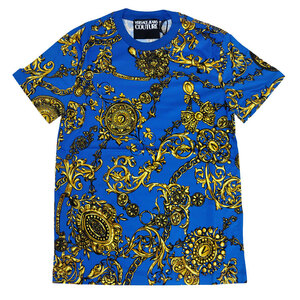  Versace jeans kchu-ru short sleeves T-shirt 71GAH6S0 JS015 G24 size XXL total pattern blue parallel imported goods click post free shipping 