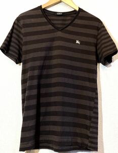 BURBERRY BLACK LABEL！Tシャツ！ワンポイント！ボーダー！廃番ライン！日本製！バーバリー！ブラックレーベル！定価1万円！ブラウン！茶