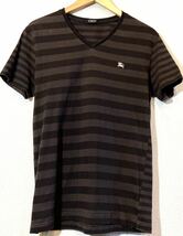 BURBERRY BLACK LABEL◎Tシャツ◎ワンポイント◎ボーダー◎廃番ライン◎日本製◎バーバリー◎ブラックレーベル◎定価1万円◎ブラウン◎茶_画像1